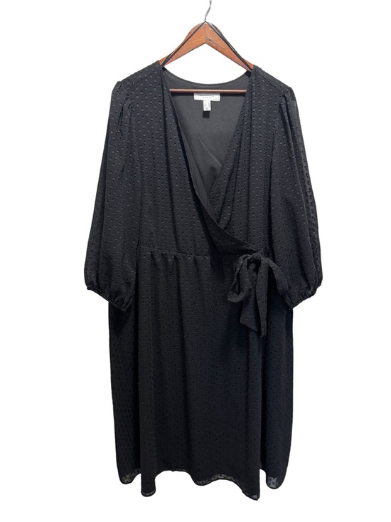 Addition Elle Dresses & Skirts - Addition Elle Black Polka Dot Faux Wrap Dress Sheer Sleeves Size 24